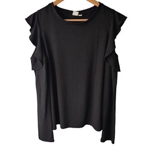 Gap Black Long Sleeve Cold Shoulder with Ruffles Lightweight Sweater Size M